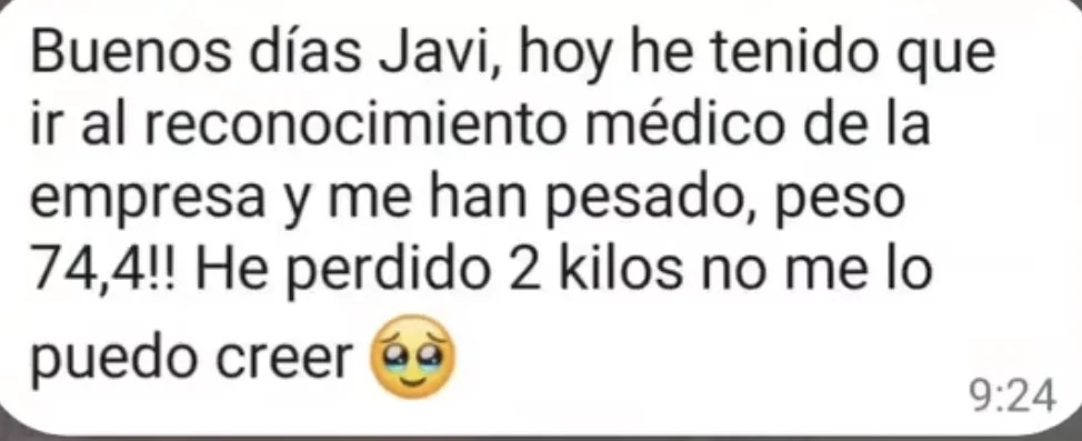Mensaje real de WhatsApp sobre una pérdida de dos kilos