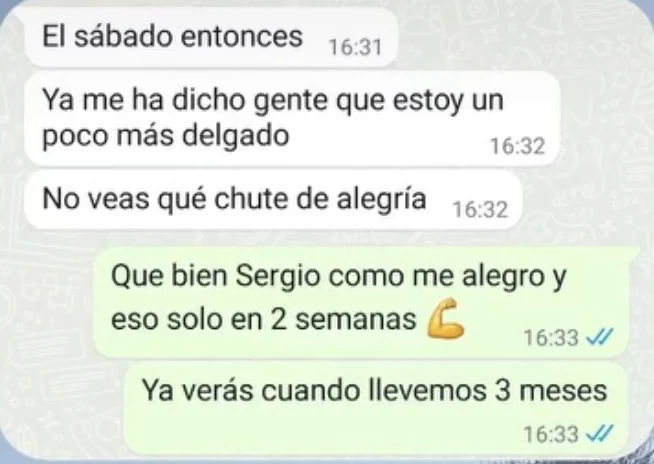 Mensaje real de WhatsApp sobre notar cambios en dos semanas