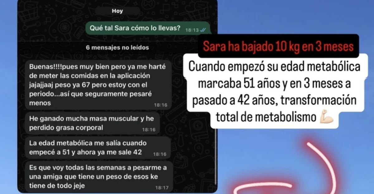 Mensaje real de WhatsApp de Sara sobre su transformación